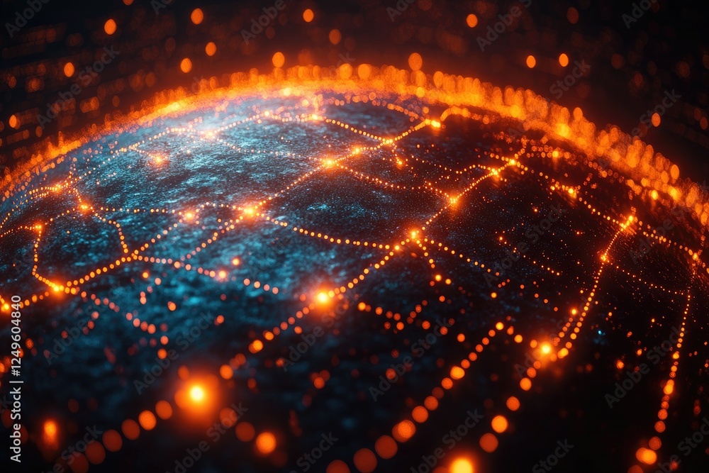Obraz premium Glowing Network Connects Abstract Sphere