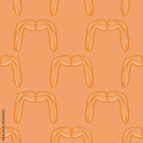 Men horseshoe mustache seamless illustration background, Doodle barber vector pattern.