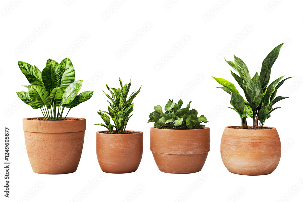 Potted Plants in Terracotta Pots on a Transparent Background Potted Plants in Terracotta Pots on a Transparent Background