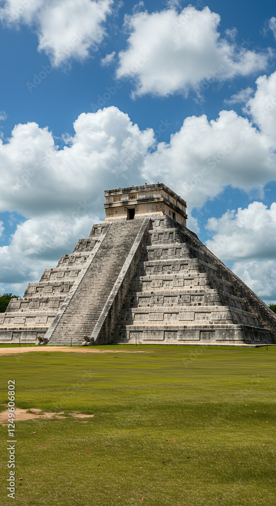 ** Majestic Chichen Itza: Ancient Mayan Pyramid under a Cloudy Sky - Explore Yucatan's Wonder! ** Majestic Chichen Itza: Ancient Mayan Pyramid under a Cloudy Sky - Explore Yucatan's Wonder!