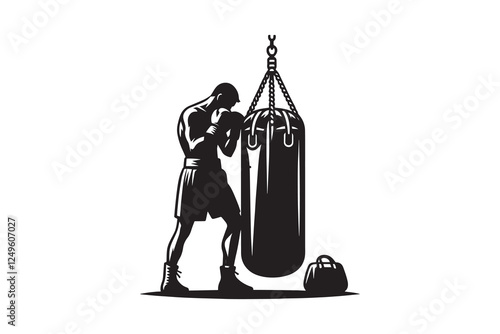 Punching bag silhouette vector with white background