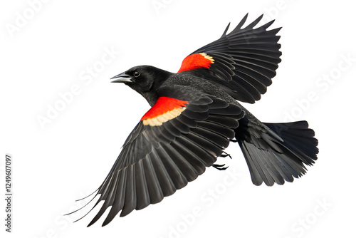 Flying Red-winged Blackbird on Transparent Background. PNG