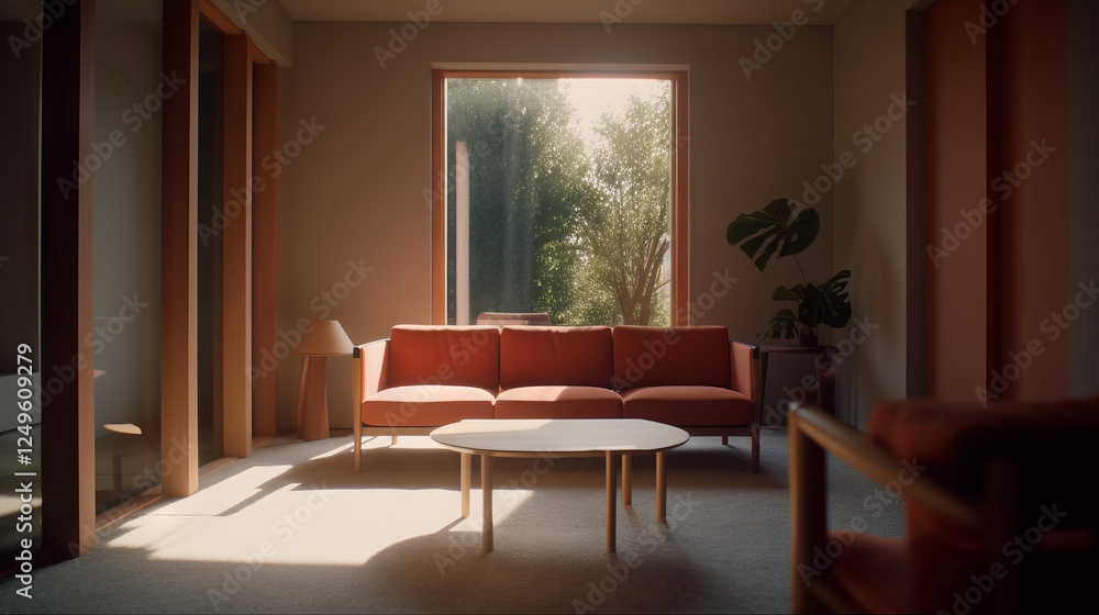 Fototapeta premium A vibrant lemon yellow velvet sofa with tufted backrest and brass legs