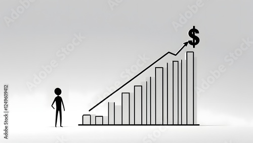 Minimalist Stick Figure with Upward Financial Growth Chart. photo