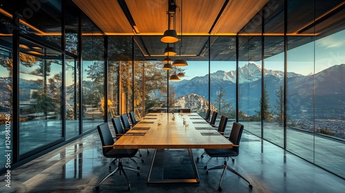 Modern Conference Room with Panoramic Mountain View