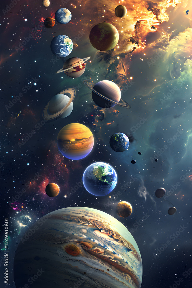 Artistic Illustration of Planets in our Solar System and Outer Space Artistic Illustration of Planets in our Solar System and Outer Space