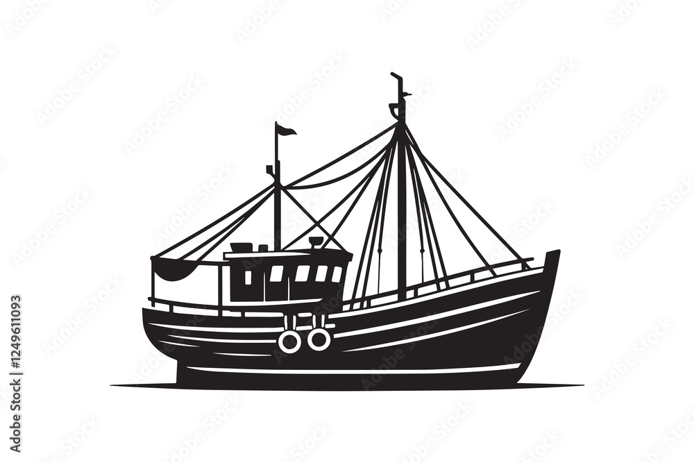 Fishing boat silhouette vector with white background Fishing boat silhouette vector with white background