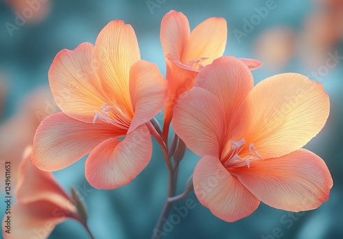 Peach-Colored Flowers Against a Dreamy Blue Background


