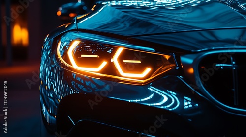Illuminated Headlight of a Modern Luxury Car