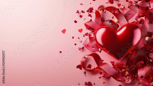 Heart-Shaped Ribbon Encapsulates Love and Healthcare Message on Pink Backdrop photo