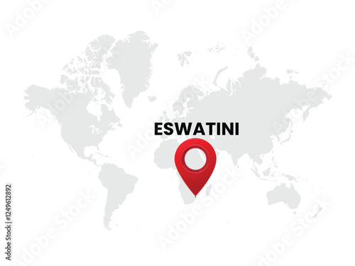 World map with country  Eswatini on White Background. Eswatini Highlighted with Location Symbol. Vector Illustration of Map and Pin Location of Eswatini Country.