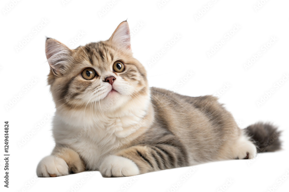 Adult munchkin cat, isolated on white background. Cute munchkin cat lying in front of white background. Studio photo Adult munchkin cat, isolated on white background. Cute munchkin cat lying in front of white background. Studio photo