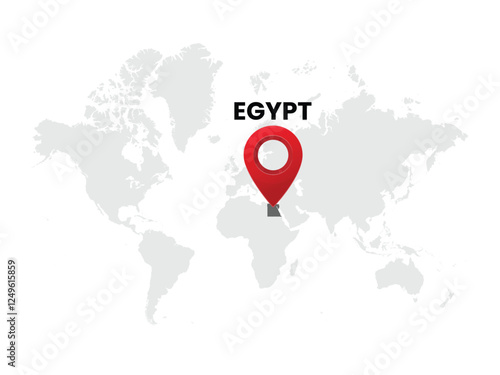 World map with country  Egypt on White Background. Egypt Highlighted with Location Symbol. Vector Illustration of Map and Pin Location of Egypt Country.