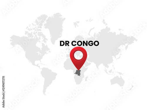World map with country  Dr Congo on White Background. Dr Congo Highlighted with Location Symbol. Vector Illustration of Map and Pin Location of Dr Congo Country.