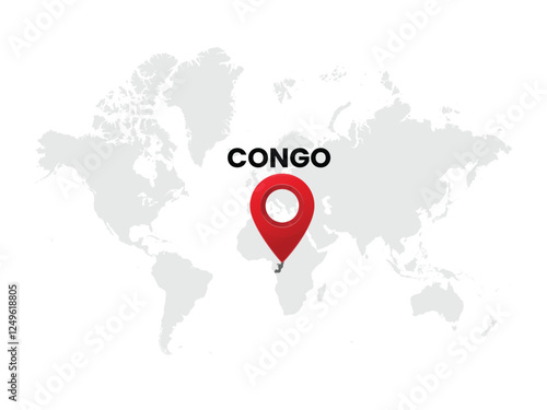 World map with country  Congo on White Background. Congo Highlighted with Location Symbol. Vector Illustration of Map and Pin Location of Congo Country.