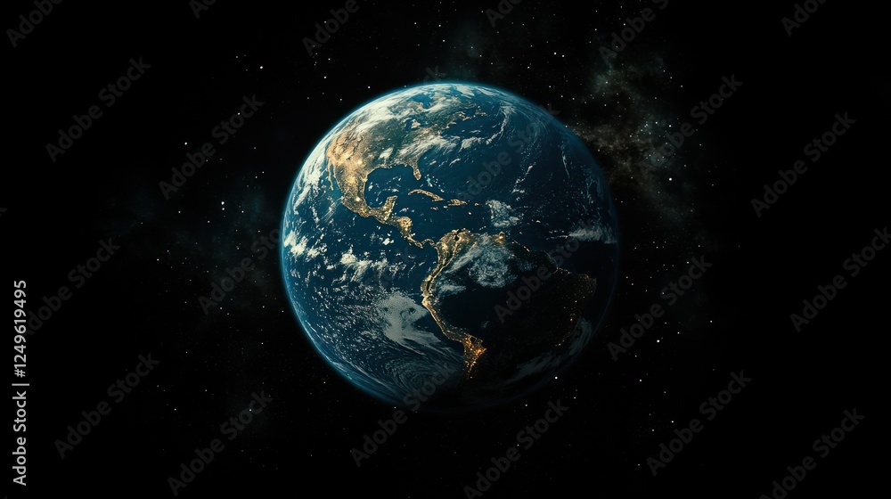 Obraz premium Earth from space, showing North and South America at night.