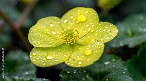 Dew Drops Adorn A Pale Yellow Flower Blossom