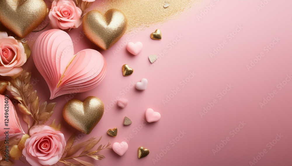 Generated image luxury red and gold saint valentines background with copy space for text. symetrical image. hearts all around Generated image luxury red and gold saint valentines background with copy space for text. symetrical image. hearts all around