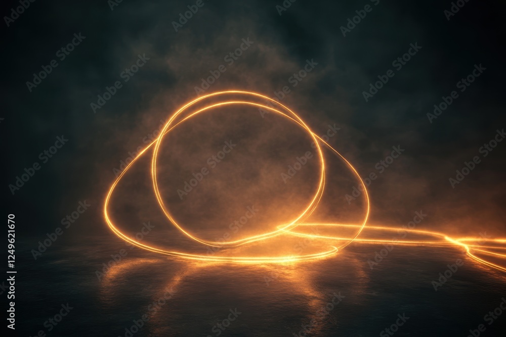 Obraz premium Unique glowing trails form abstract shapes in dark setting with misty background