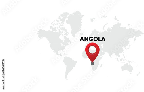World map with country  Angola on White Background. Angola Highlighted with Location Symbol. Vector Illustration of Map and Pin Location of Angola Country.