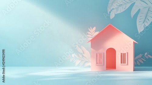 Tranquil Summer Day: Enchanting Pink Palms Bathed in Warm Sunlight for Editorial or Commercial Use