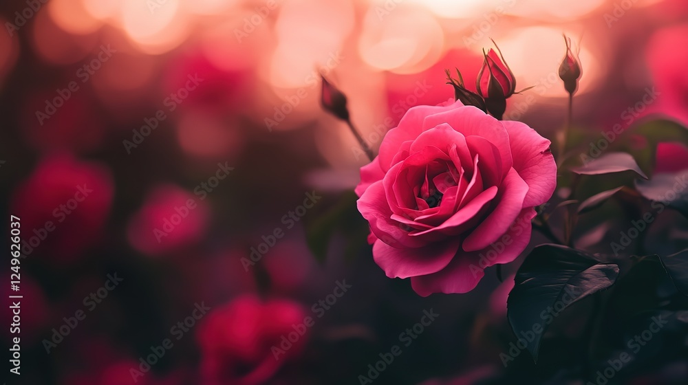 lovely pink rose with bokeh light, romantic sweet flower background