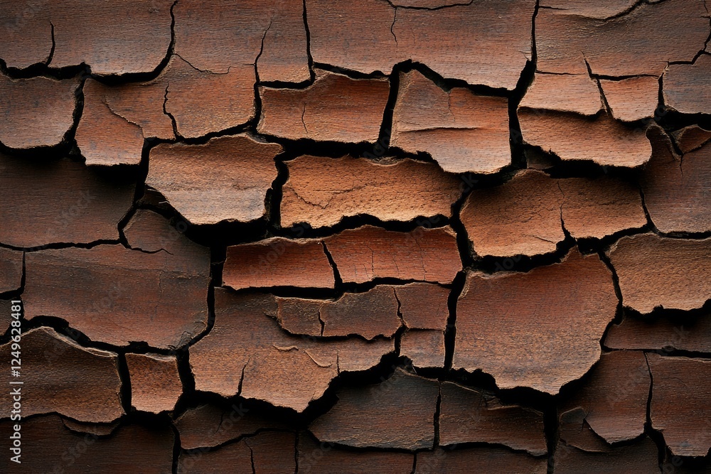 Texture of weathered brown wood with cracked surface revealing layers beneath in a rustic setting Texture of weathered brown wood with cracked surface revealing layers beneath in a rustic setting