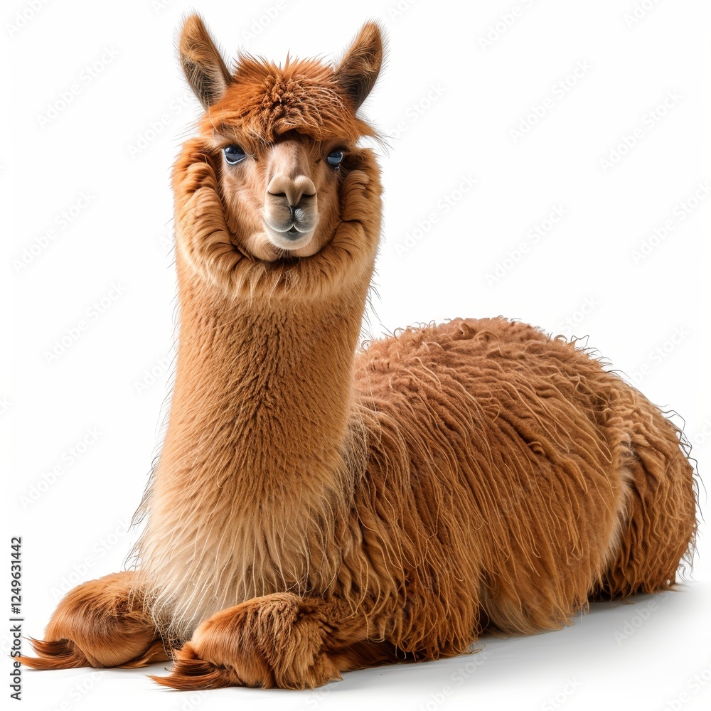 Fototapeta premium Isolated alpaca on a white background showcasing a clean and minimalist animal portrait style