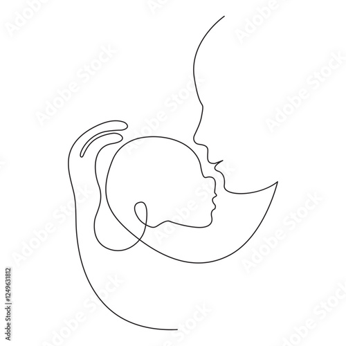 Baby in the womb heart shaped with umbilical cord Line drawing Logo.