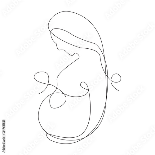 Baby in the womb heart shaped with umbilical cord Line drawing Logo.
