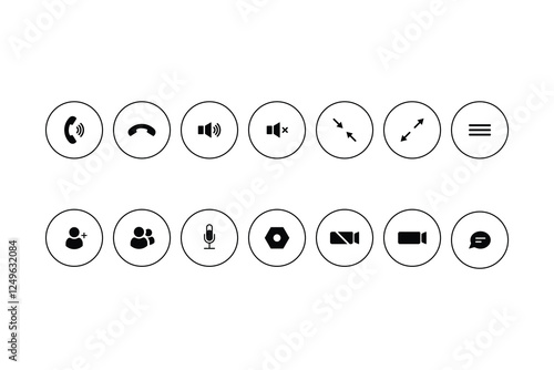 Vector set of video call icons. Set of offline symbols for online video meeting screen template in the application.