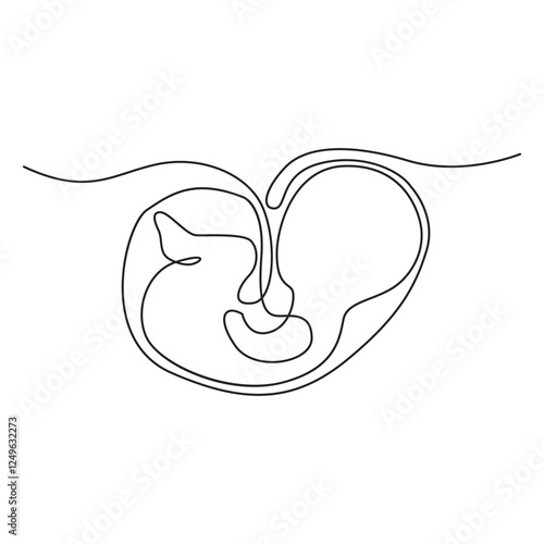 Baby in the womb heart shaped with umbilical cord Line drawing Logo.