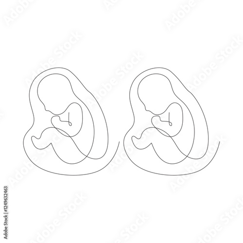 Baby in the womb heart shaped with umbilical cord Line drawing Logo.