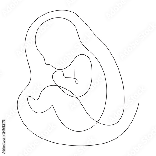 Baby in the womb heart shaped with umbilical cord Line drawing Logo.