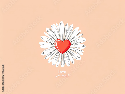 White Daisy with Red Heart Center and 