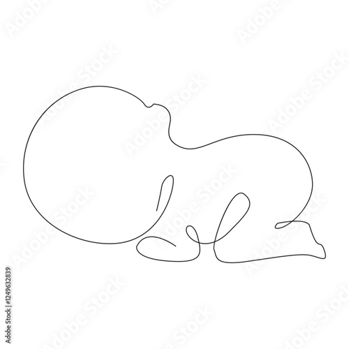 Baby in the womb heart shaped with umbilical cord Line drawing Logo.