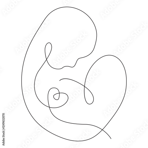 Baby in the womb heart shaped with umbilical cord Line drawing Logo.