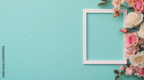 Delicate frame with roses on a pastel background, text space – perfect for invitations, greeting cards, and promotional materials