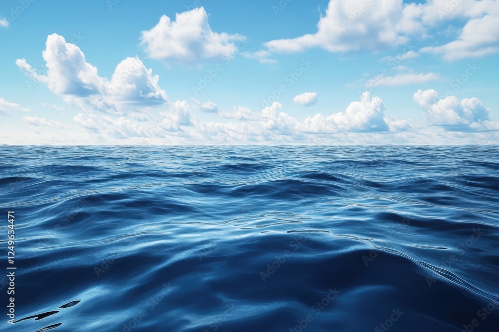 Vast blue ocean under a clear sky with fluffy clouds reflecting sunlight Vast blue ocean under a clear sky with fluffy clouds reflecting sunlight