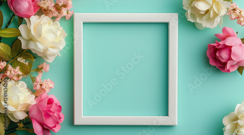 Delicate frame with roses on a pastel background, text space – perfect for invitations, greeting cards, and promotional materials