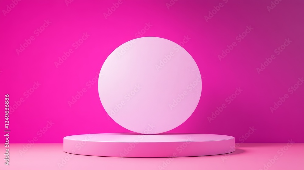 3D Empty Podium with Dramatic Lighting on Pink Background - A minimalistic 3D design featuring a floating circular object above an empty podium. The vibrant pink color creates an energetic atmosphere. 3D Empty Podium with Dramatic Lighting on Pink Background - A minimalistic 3D design featuring a floating circular object above an empty podium. The vibrant pink color creates an energetic atmosphere.