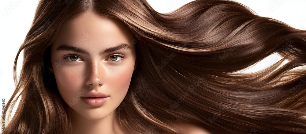 Fototapeta premium Beautiful woman with voluminous curly hairstyle,suitable for advertising hair care products,beauty salon marketing materials,fashion blog posts,editorial articles in magazines dedicated to health,beau