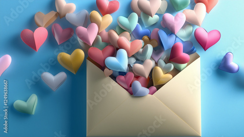 Romantic letter with hearts floating out – a symbol of love and tender emotions in pastel art. Perfect for greeting cards, romantic campaigns, and gift design