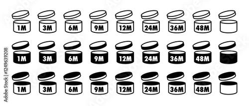 Pao symbols set black color vector isolated on white background. Period after opening icon 10 eps
