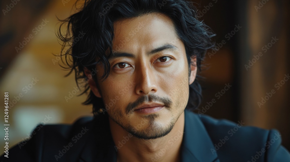 A close-up portrait of a handsome man with an intense gaze and stylish hair, conveying a strong and confident personality, captured in a warm, artistic environment. A close-up portrait of a handsome man with an intense gaze and stylish hair, conveying a strong and confident personality, captured in a warm, artistic environment.