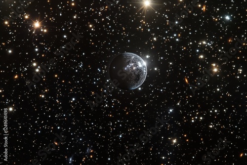 Stunning view of a distant planet surrounded by stars in the vast universe