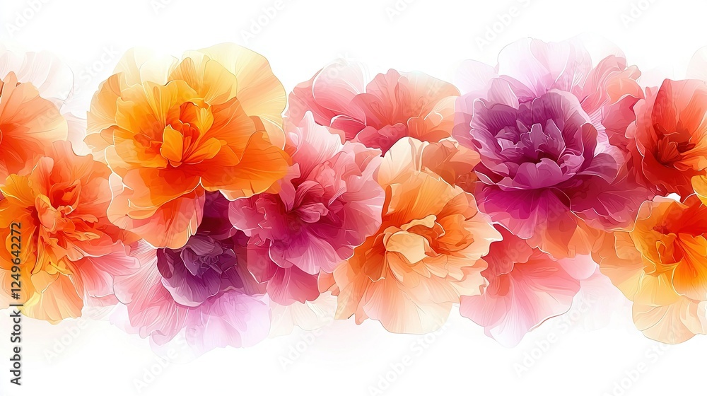 A close-up of several flowers against a pure white background A close-up of several flowers against a pure white background