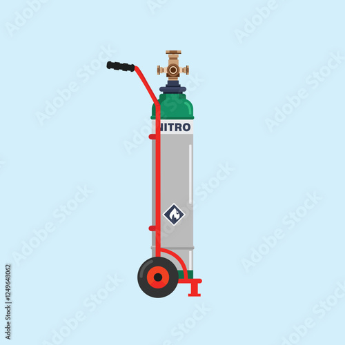 green gas cylinder tank with trolley, nitrogen bottle container, hydrogen, propane and butane lpg gas cylinder fuel logo illustration