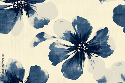 Ikat-inspired seamless pattern featuring subtle flowers with sharp, clear edges. Perfect for textiles, home decor.