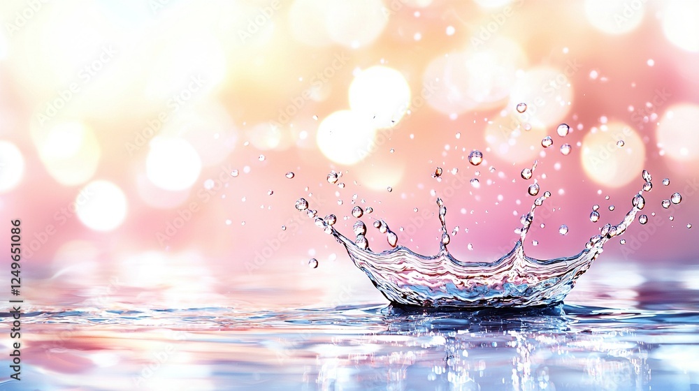 A close-up of a water droplet on a body of water, with a blurry background and soft light A close-up of a water droplet on a body of water, with a blurry background and soft light